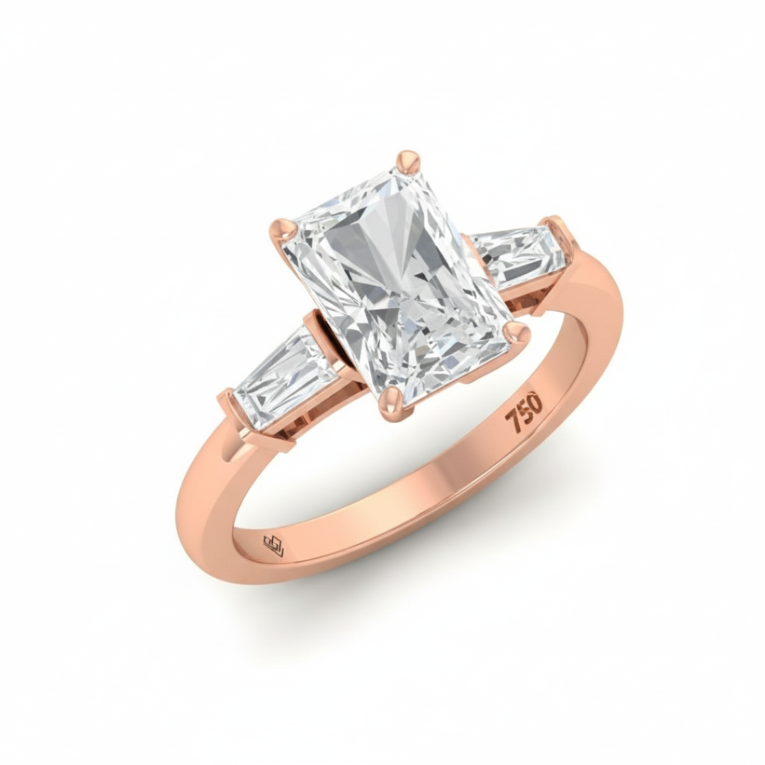 Mary Radiant Cut Diamond Engagement Ring With Tapering Baguettes Cut Side Diamonds