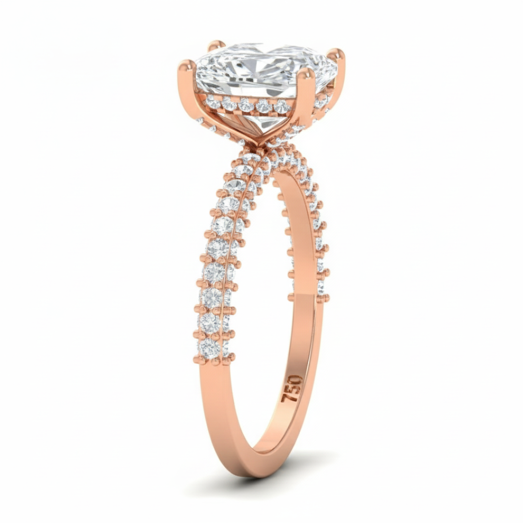 Mia Cushion Cut Diamond Engagement Ring with Diamond Hidden Halo and 3D Diamond Band