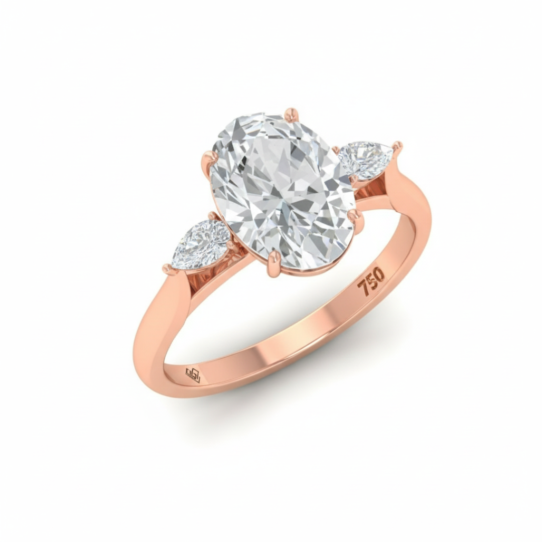 Sofia Oval Cut Diamond Engagement Ring With A Pear Cut Side Diamonds