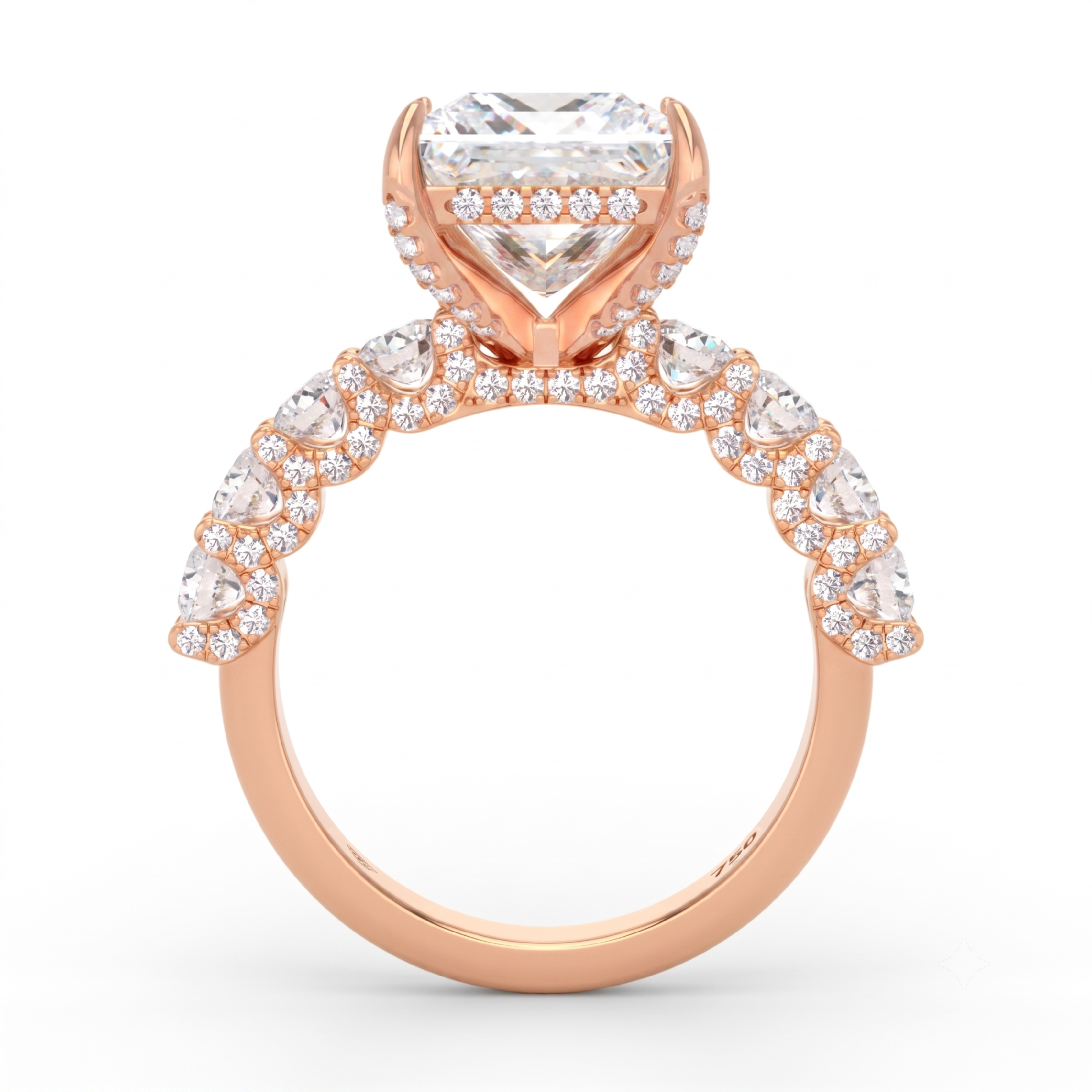 Juliette Princess Lab-Grown Diamond Engagement Ring featuring a Half-Set Diamond Band, Hidden Halo, and Pavé U-Shaped Prong Setting