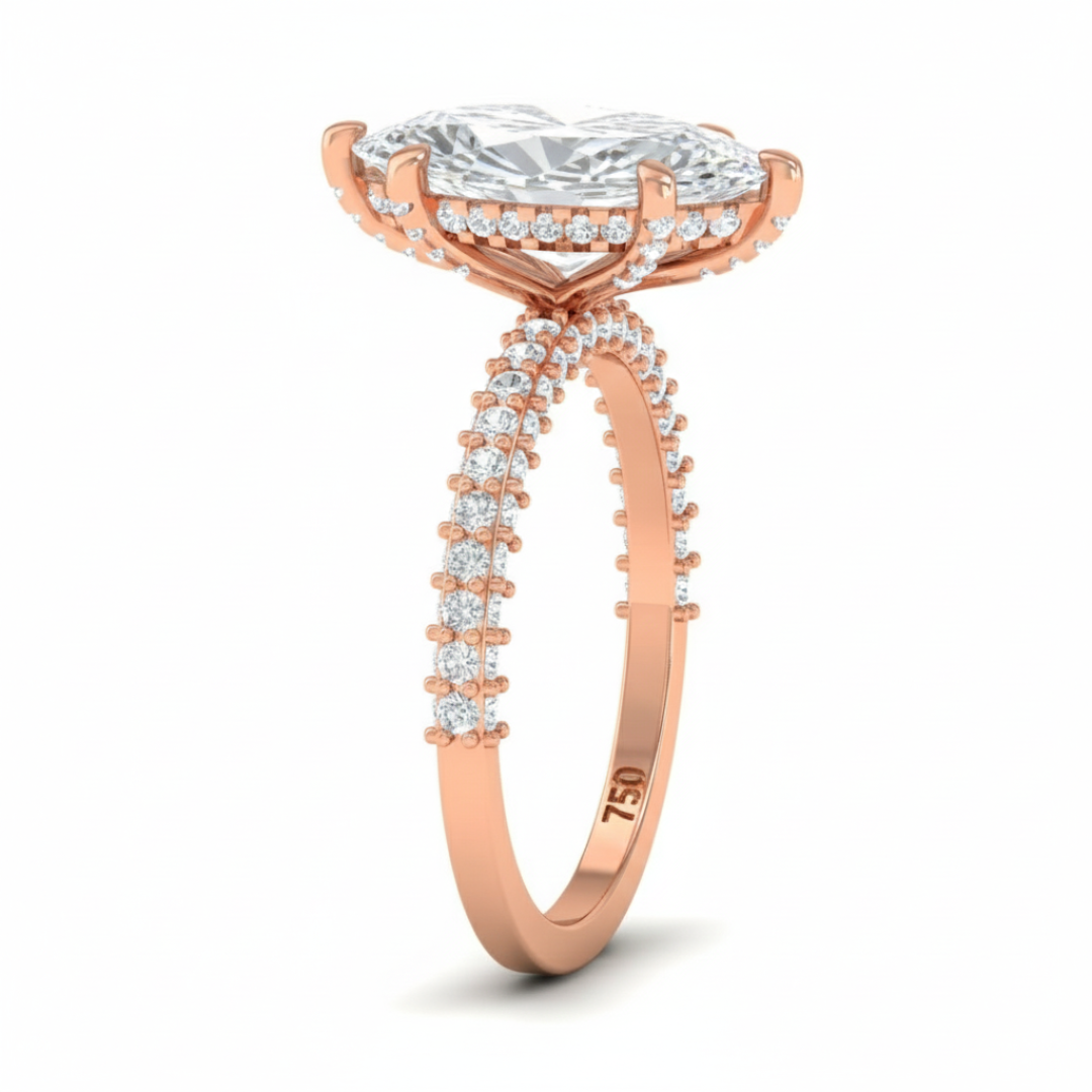 Mia Marquise Cut Diamond Engagement Ring with Diamond Hidden Halo and 3D Diamond Band