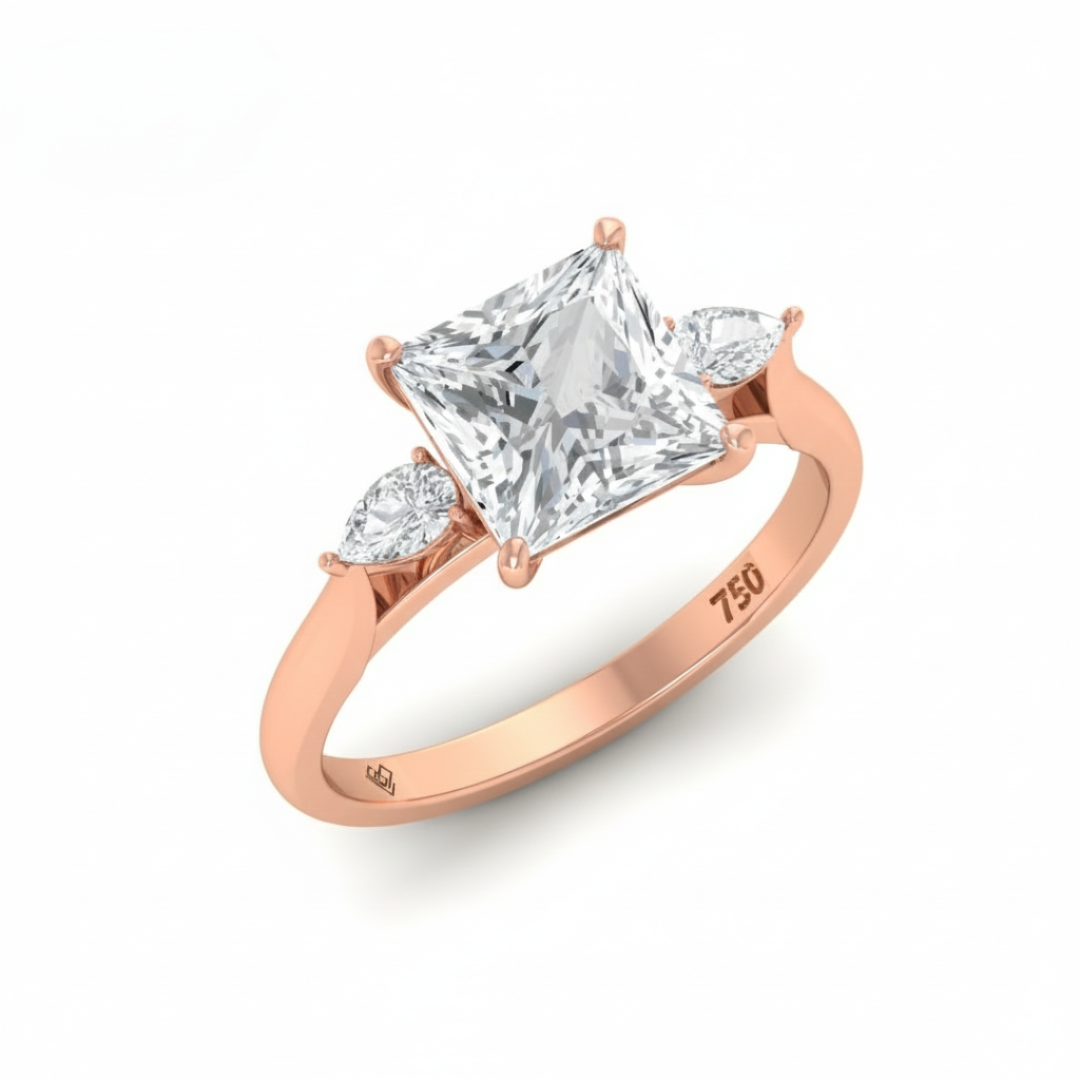 Sofia Princess Cut Diamond Engagement Ring With A Pear sides