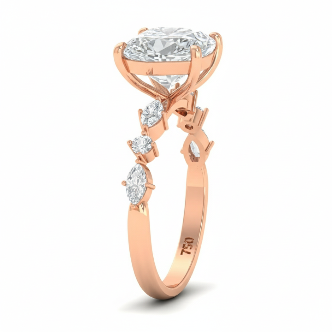 Bague de fiançailles Elizabeth en diamant taille cœur avec anneau serti de diamants taille marquise et ronde