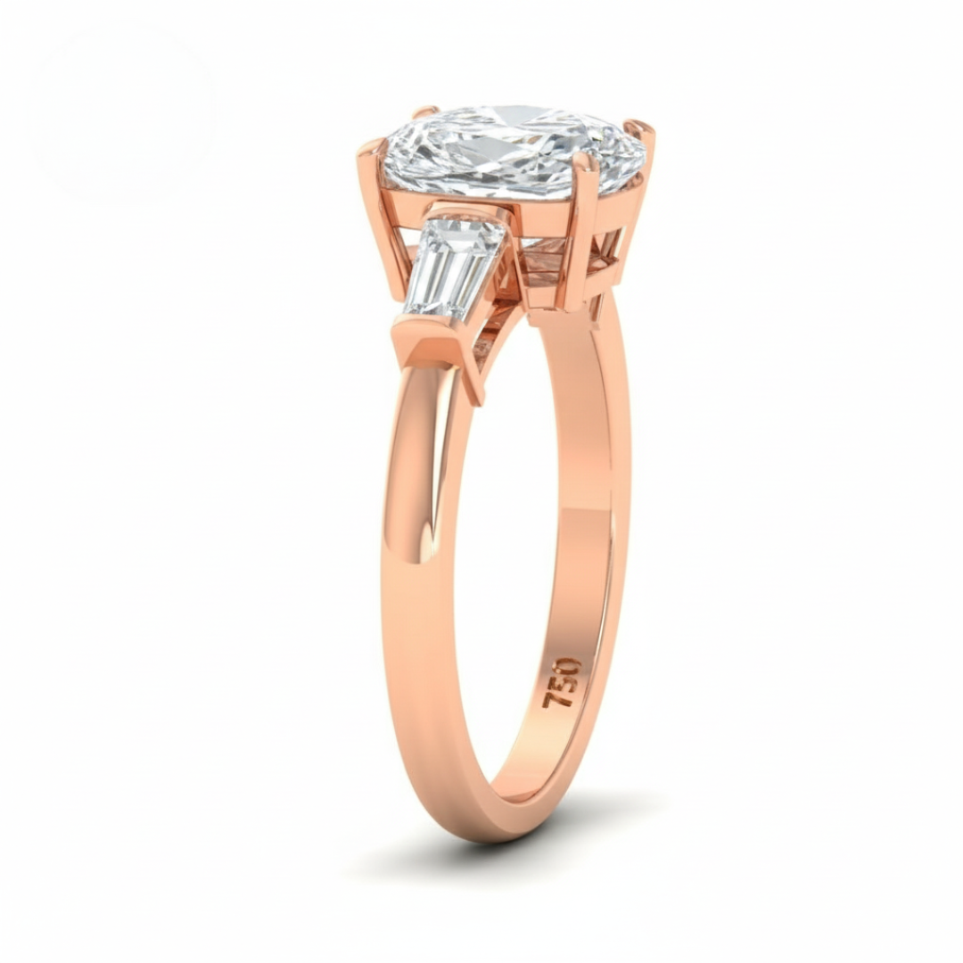 Mary Cushion Cut Diamond Engagement Ring with Tapering Baguette Cut Side Diamonds