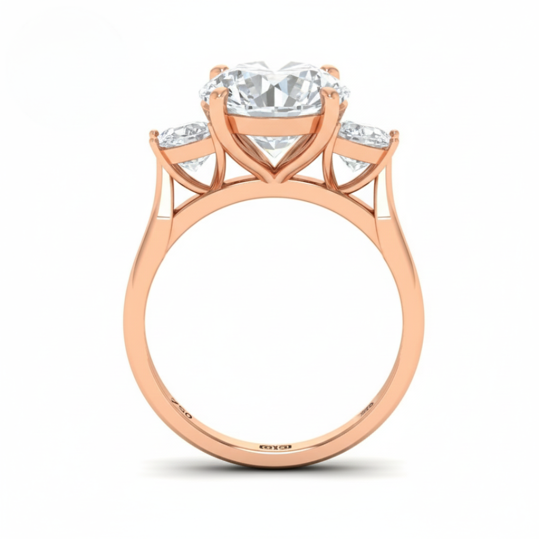 Kamala Round Brilliant Cut Diamond Engagement Ring With Half Moon Cut Side Diamond