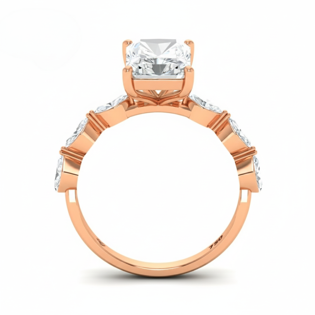 Kasandra Radiant Cut Diamond Engagement Ring With A Marquise Cut Diamond Band