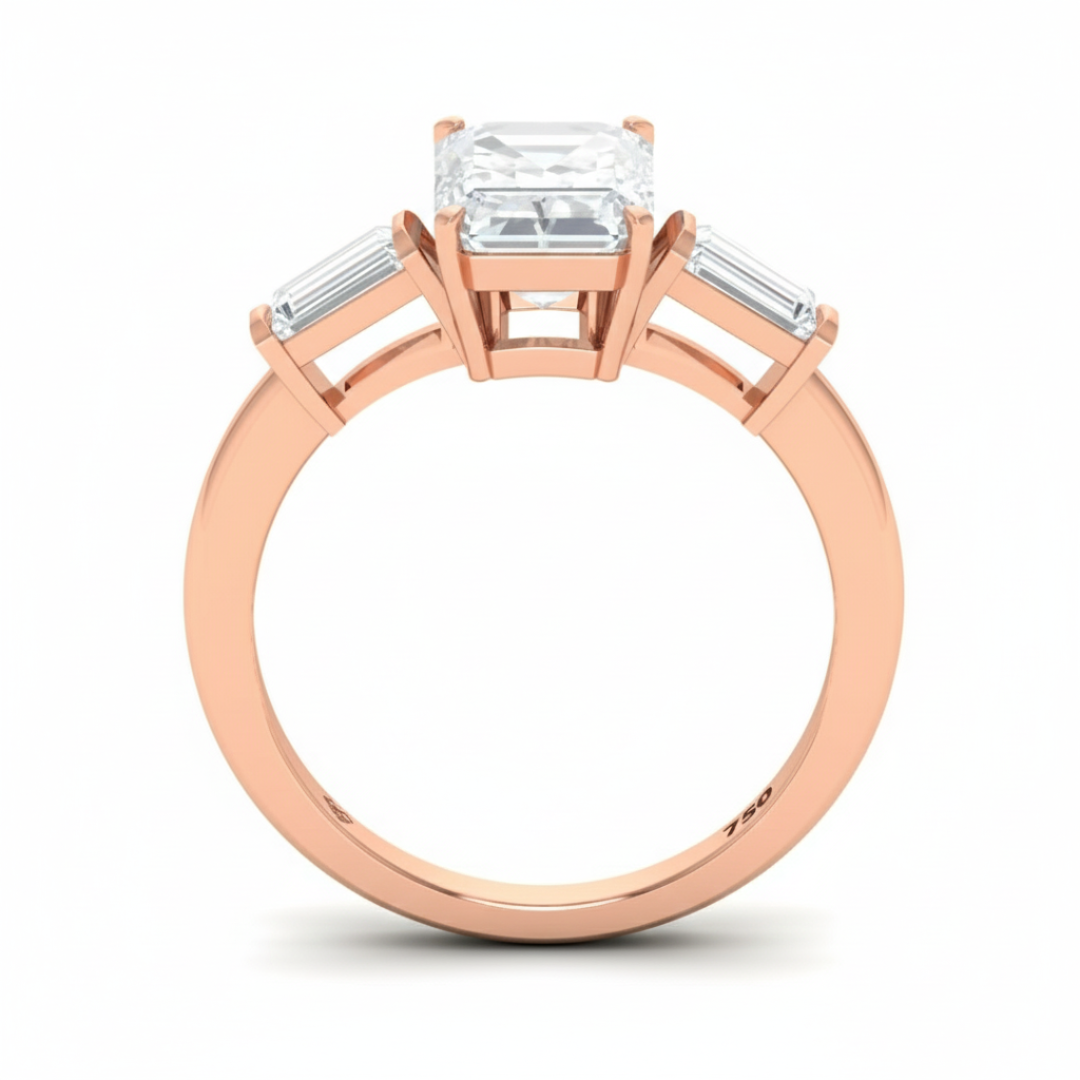 Mary Emerald Cut Diamond Engagement Ring with Tapering Baguette Cut Side Diamonds