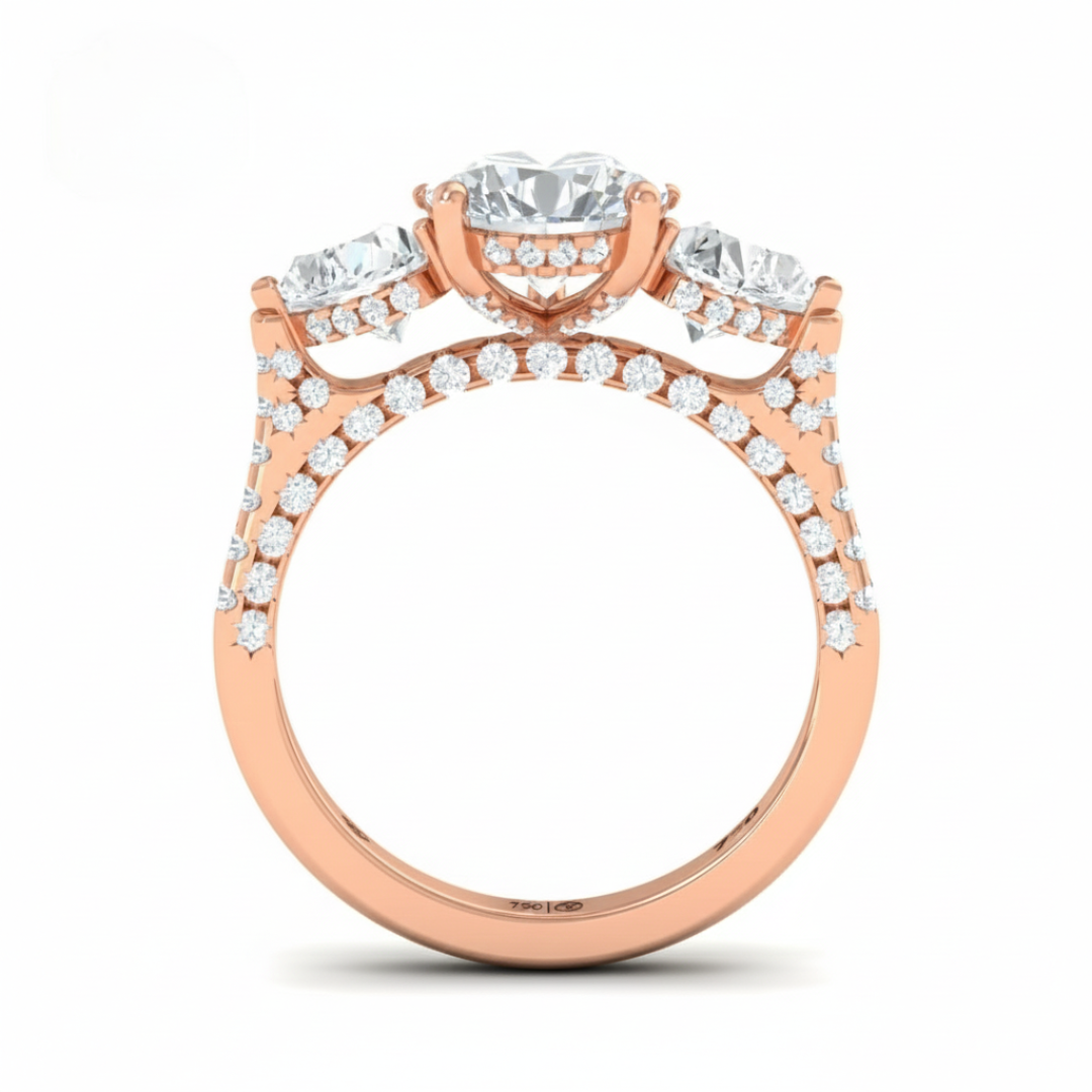 Victoria Pear Cut Diamond Engagement Ring with Heart Cut Side Diamonds and 3D Diamond Band