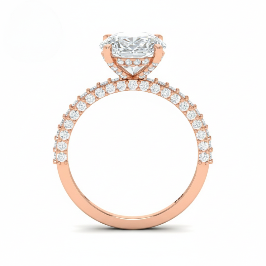 Mia Round Brilliant Cut Diamond Engagement Ring With Diamond Hidden Halo And 3D Diamond Band