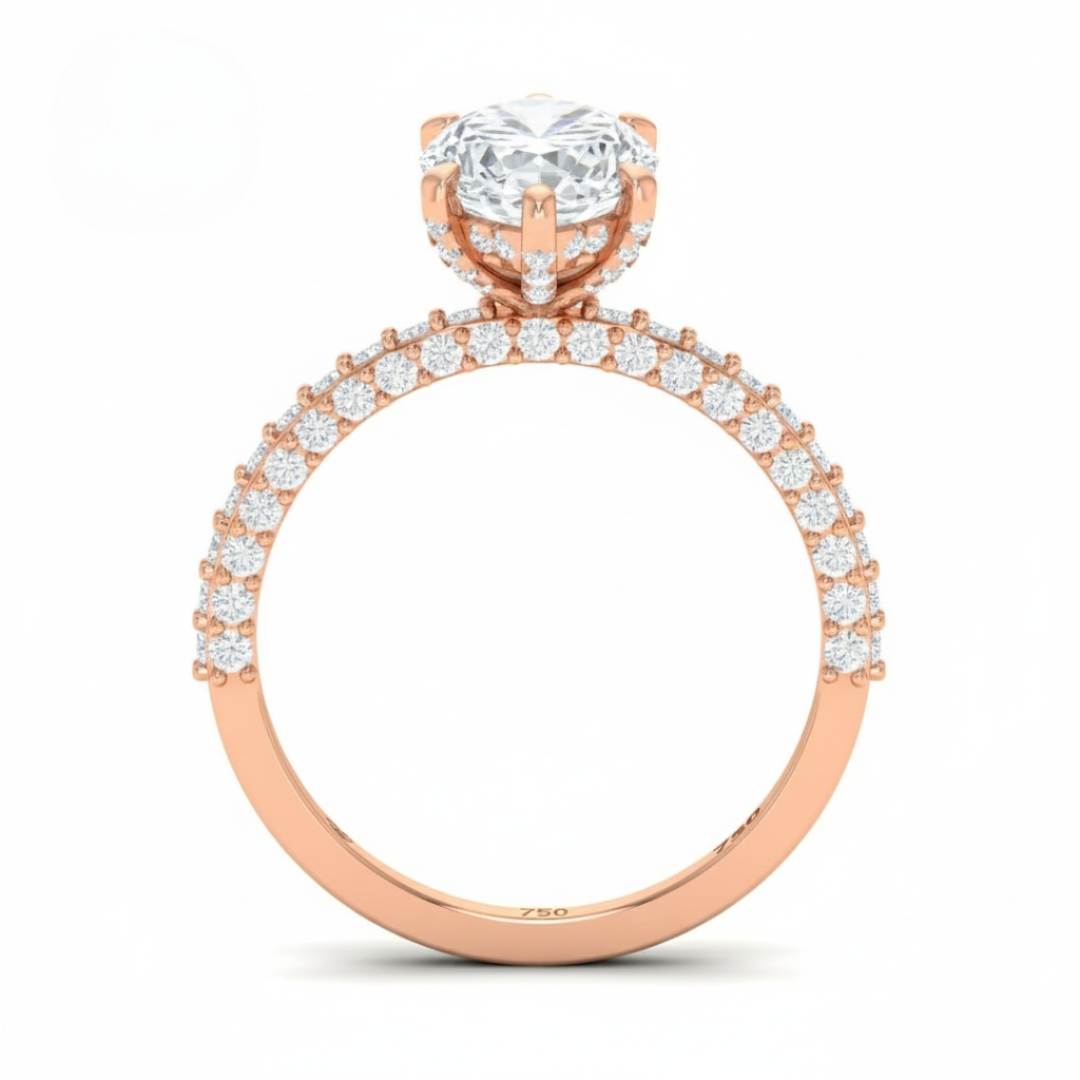 Mia Marquise Cut Diamond Engagement Ring with Diamond Hidden Halo and 3D Diamond Band