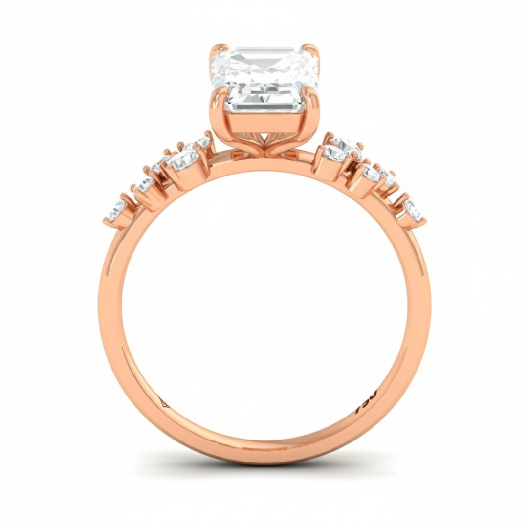 Layla Emerald Cut Diamond Engagement Ring with Accent Band