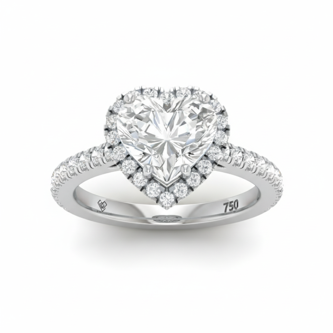 Bella Heart Cut Diamond Engagement Ring with Diamond Halo & Diamond Band