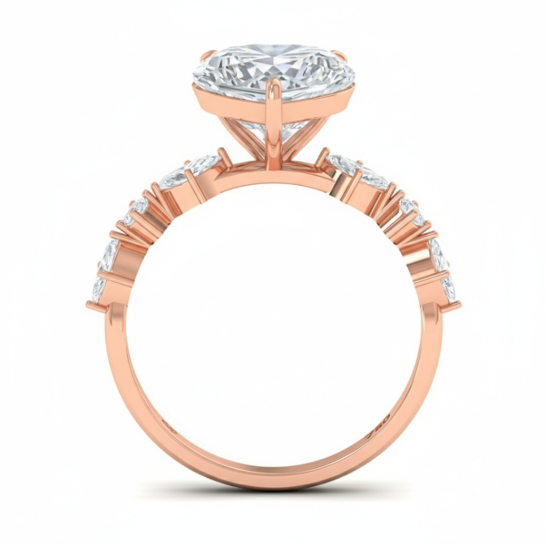 Bague de fiançailles Elizabeth en diamant taille cœur avec anneau serti de diamants taille marquise et ronde