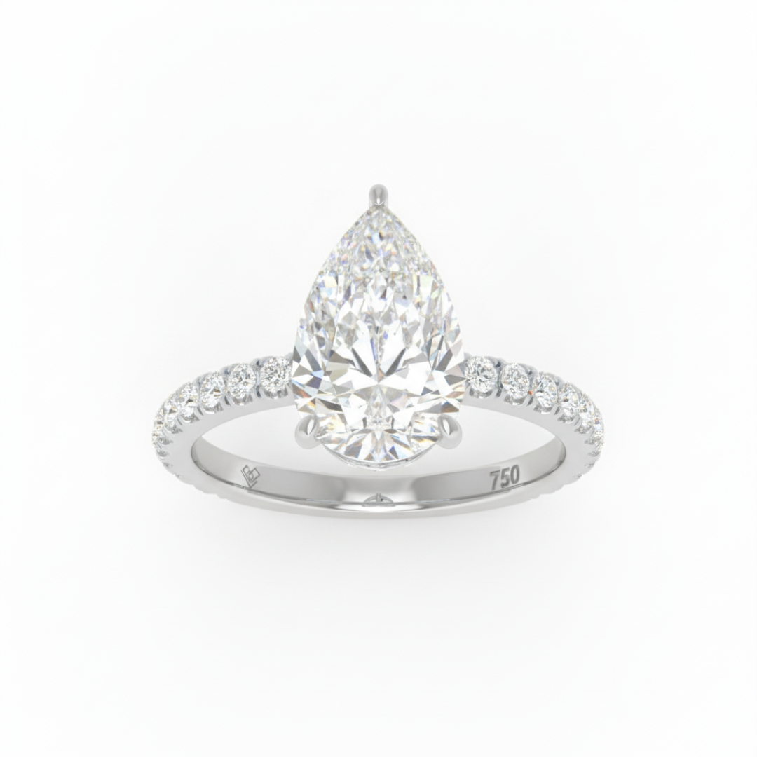 Chloé Pear Cut Diamond Engagement Ring with Diamond Hidden Halo and Diamond Band