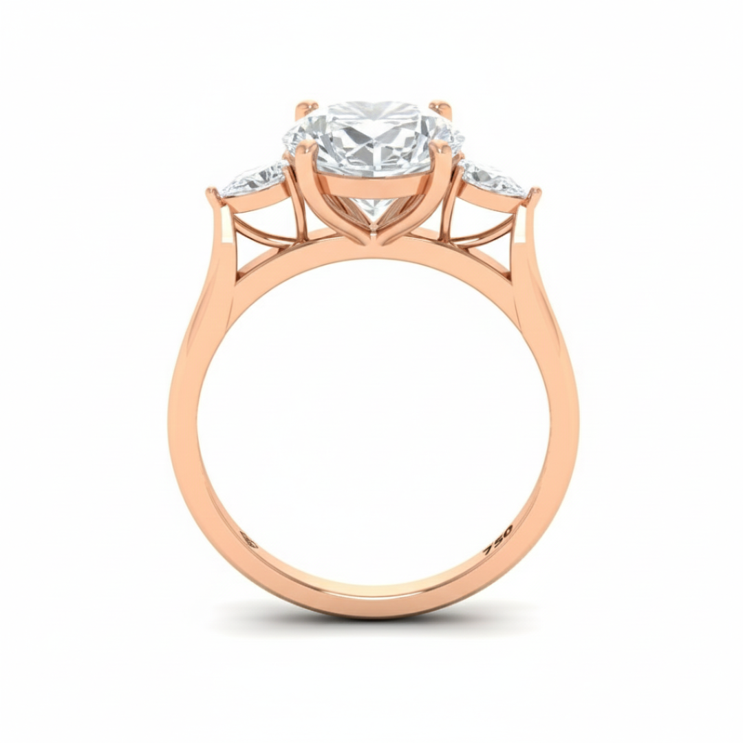 Bague de fiançailles Sofia en diamant rond taille brillant avec diamants latéraux taille poire