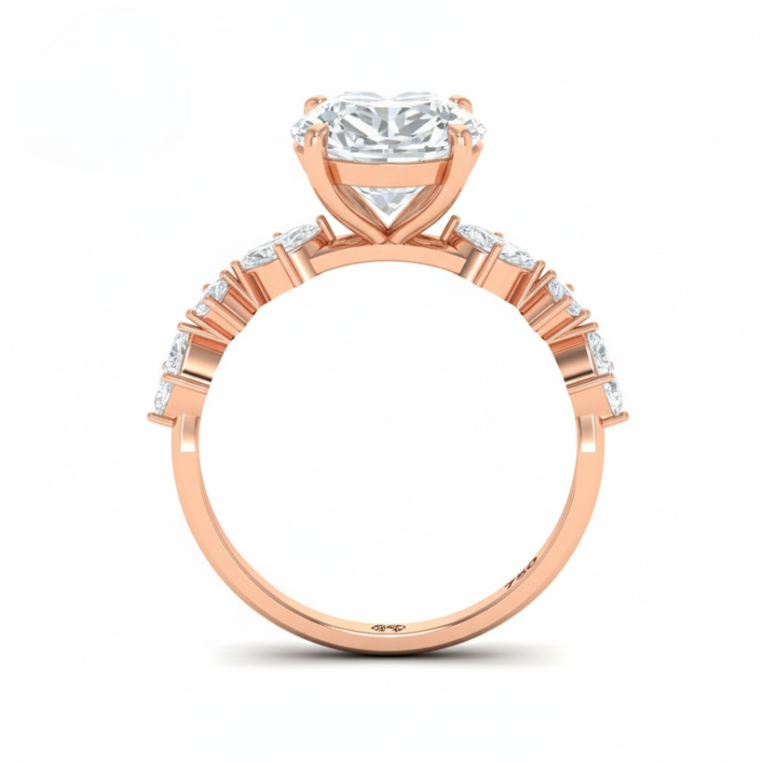 Elizabeth Round Brilliant Cut Diamond Engagement Ring With A Marquise And Round Cut Diamond Band