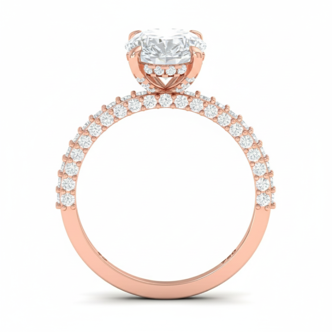 Mia Oval Cut Diamond Engagement Ring With Diamond Hidden Halo And 3D Diamond Band