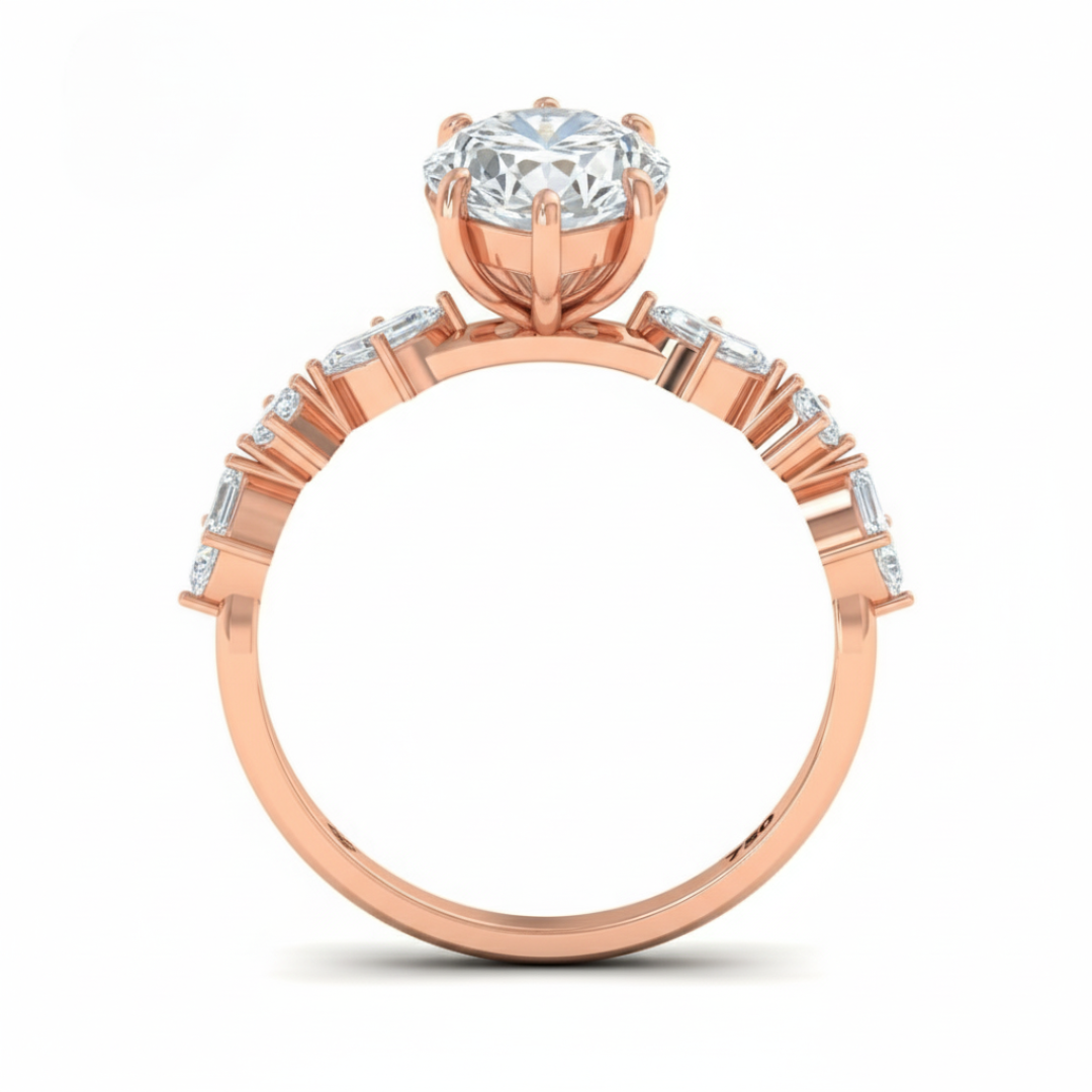 Elizabeth Marquise Cut Diamond Engagement Ring With A Marquise and Round Cut Diamond Band