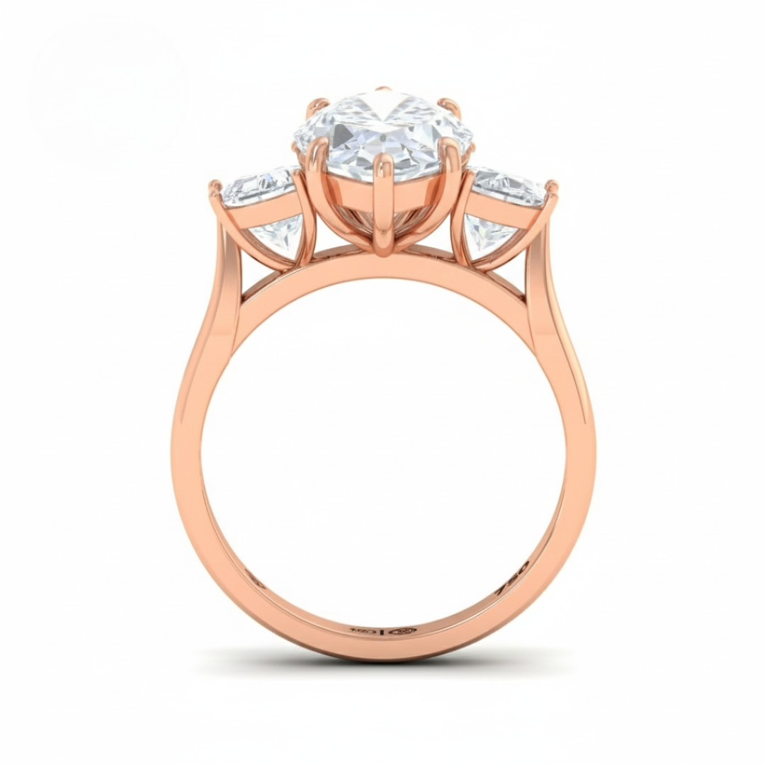 Kamala Marquise Cut Diamond Enagement Ring with Half Moon Cut Side Diamonds