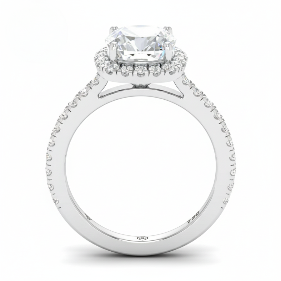 Bella Cushion Cut Diamond Engagement Ring with Diamond Halo & Diamond Band