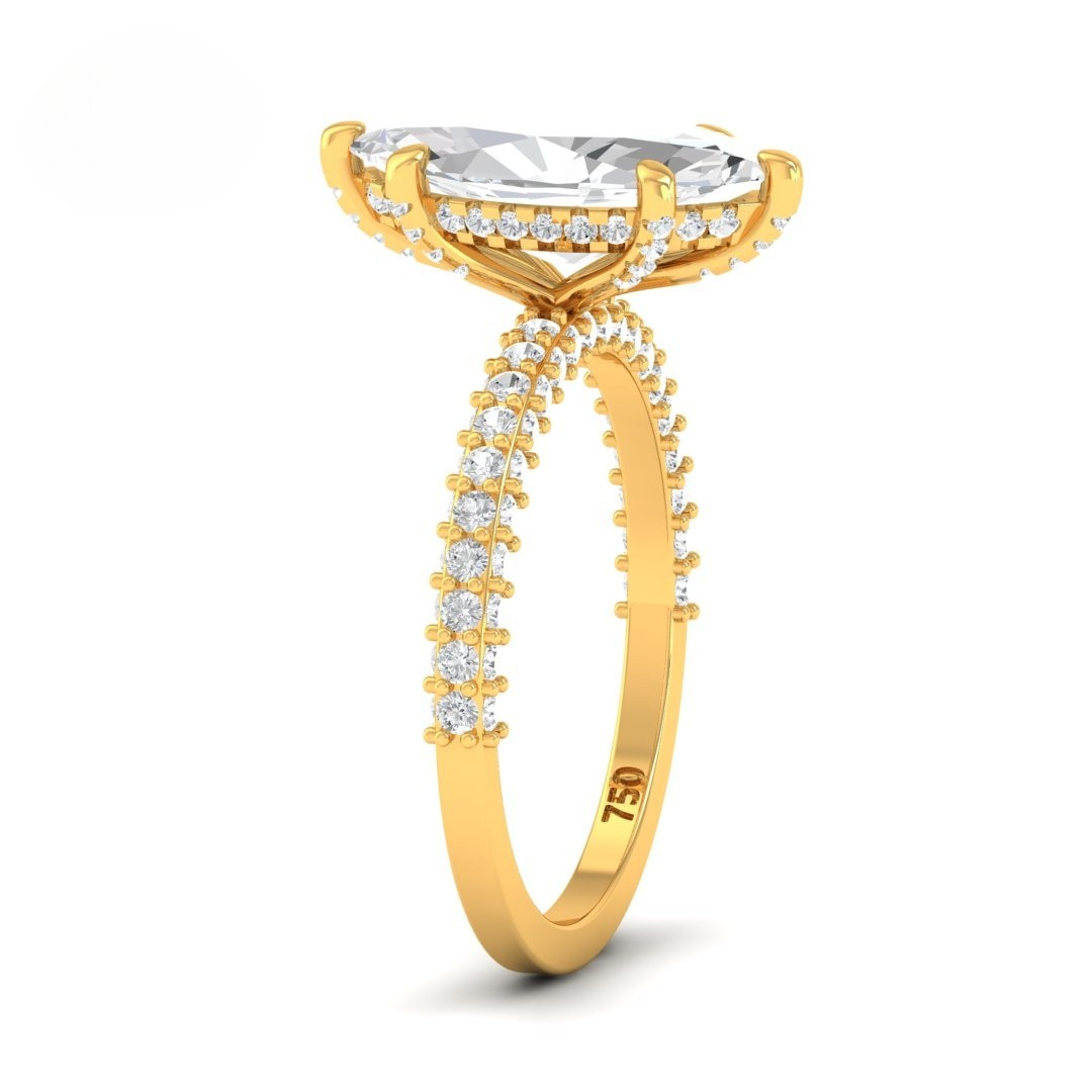 Mia Marquise Cut Diamond Engagement Ring with Diamond Hidden Halo and 3D Diamond Band