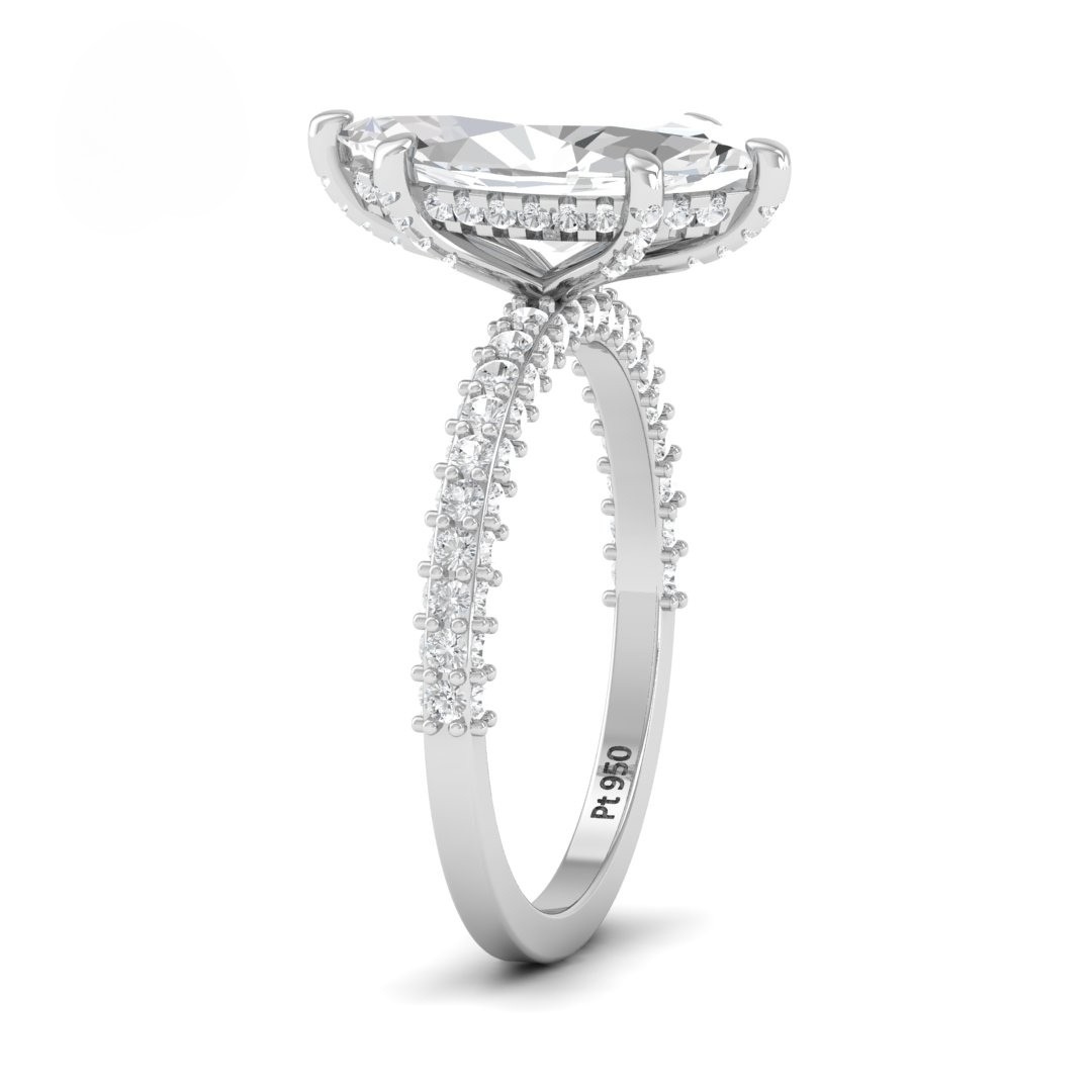 Mia Marquise Cut Diamond Engagement Ring with Diamond Hidden Halo and 3D Diamond Band