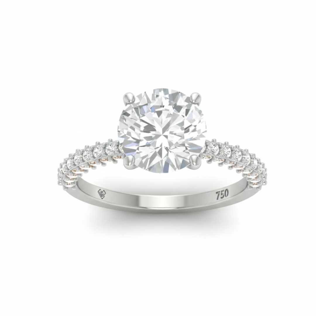 Mia Round Brilliant Cut Diamond Engagement Ring With Diamond Hidden Halo And 3D Diamond Band