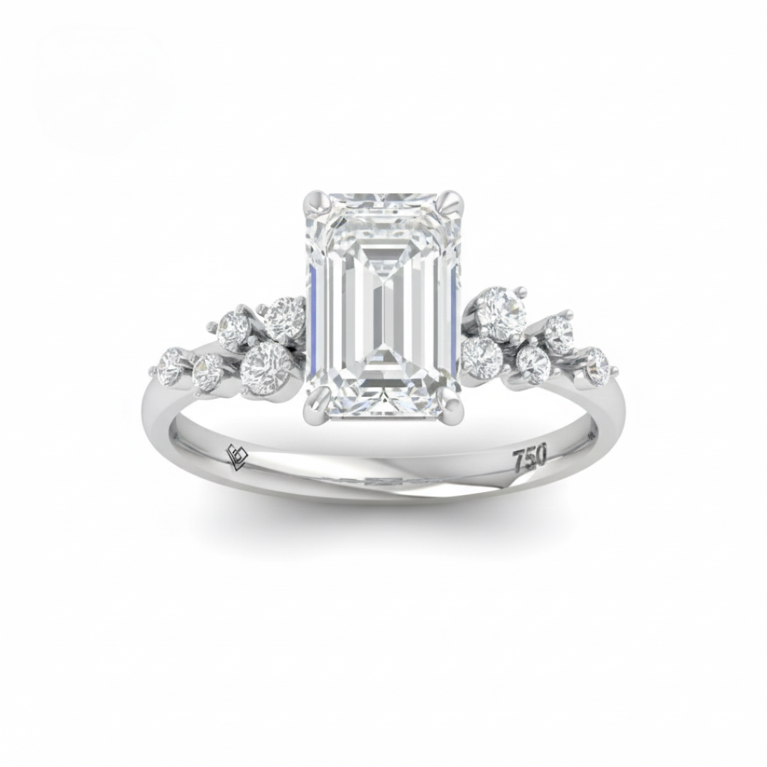 Layla Emerald Cut Diamond Engagement Ring with Accent Band