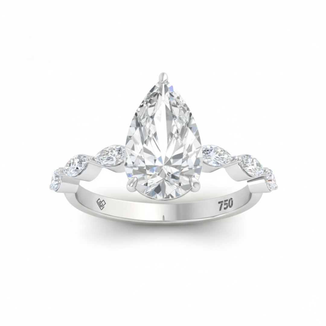 Kasandra Pear Cut Diamond Engagement Ring With A Marquise Cut Diamond Band