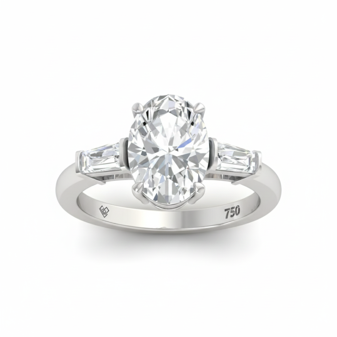 Mary Oval Cut Diamond Engagement Ring With Tapering Baguettes Cut Side Diamond