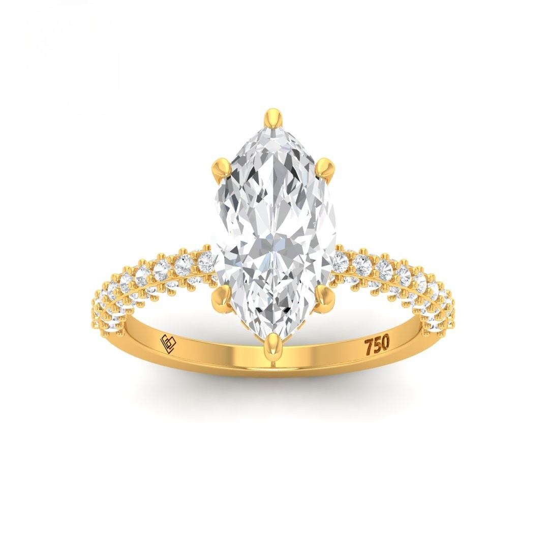 Mia Marquise Cut Diamond Engagement Ring with Diamond Hidden Halo and 3D Diamond Band