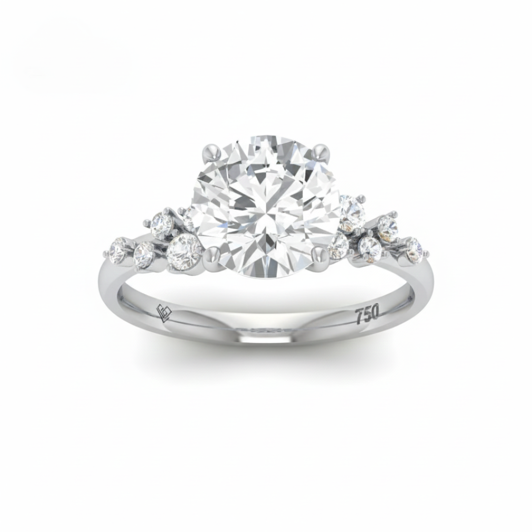 Layla Round Brilliant Cut Diamond Engagement Ring With Diamond Accent Band