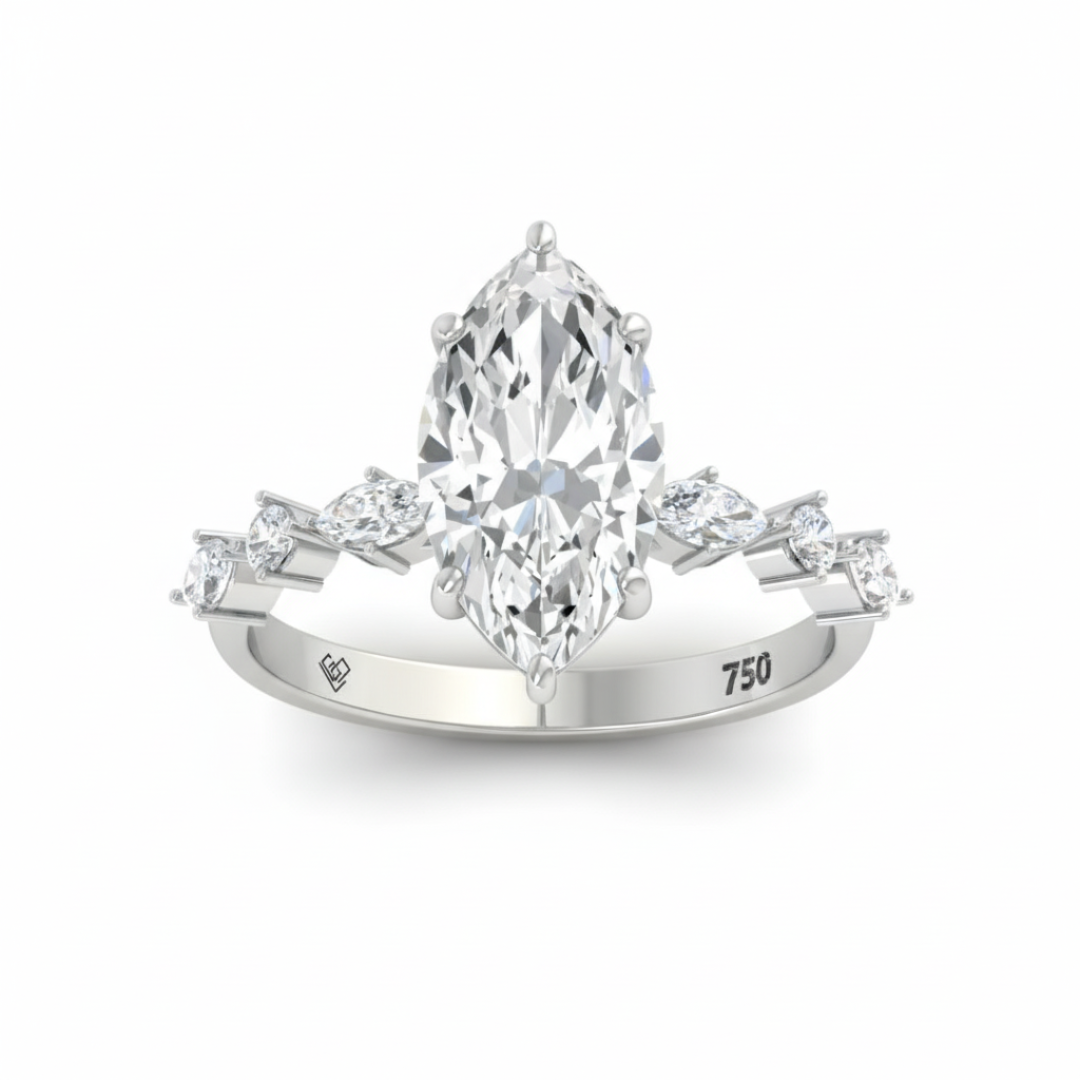 Elizabeth Marquise Cut Diamond Engagement Ring With A Marquise and Round Cut Diamond Band