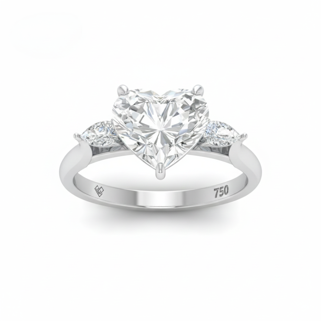 Sofia Heart Cut Diamond Engagement Ring With A Pear Cut Side Diamonds