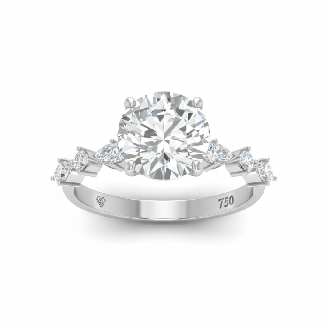 Elizabeth Round Brilliant Cut Diamond Engagement Ring With A Marquise And Round Cut Diamond Band