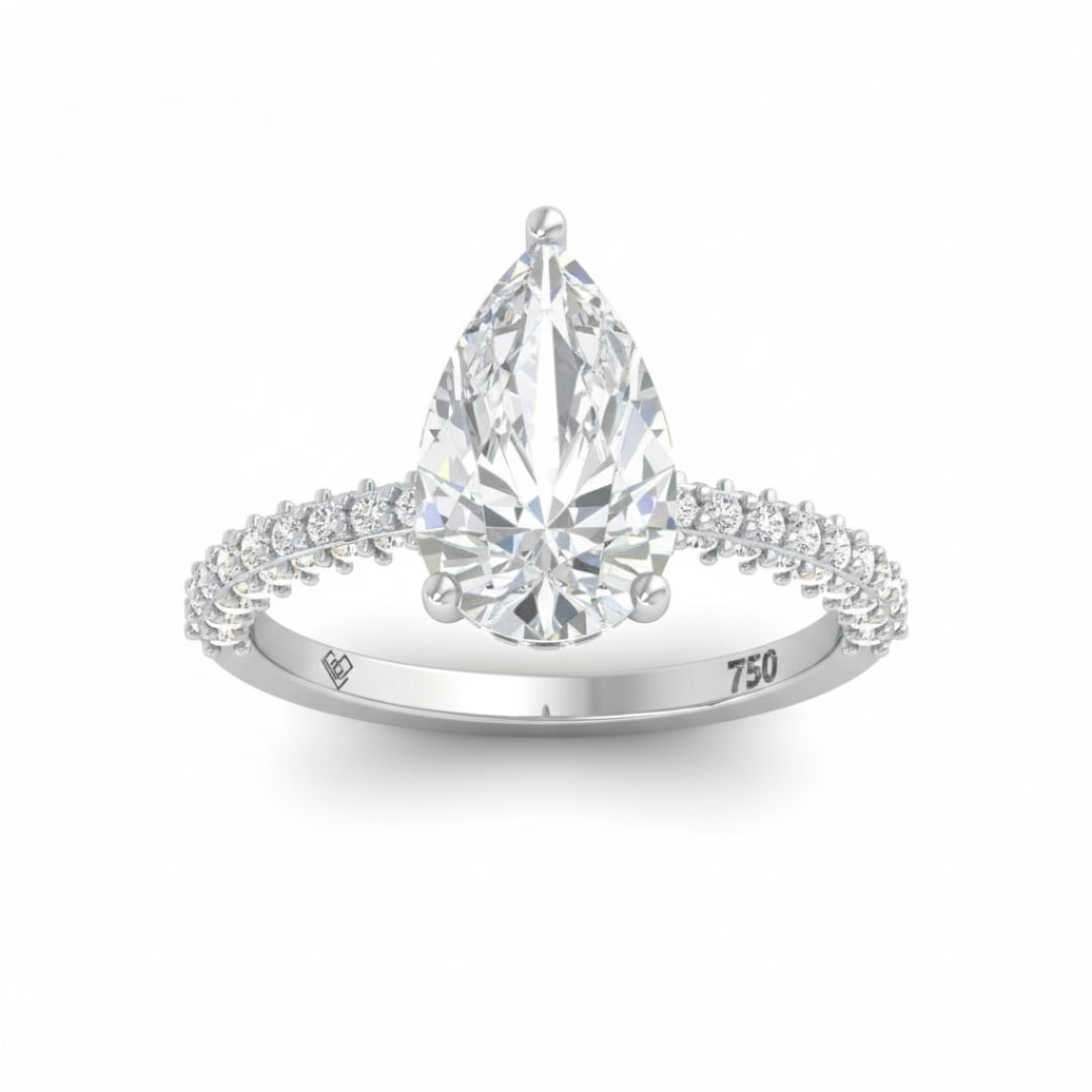 Bague de fiançailles Mia en diamant taille poire avec halo de diamants cachés et anneau en diamant 3D