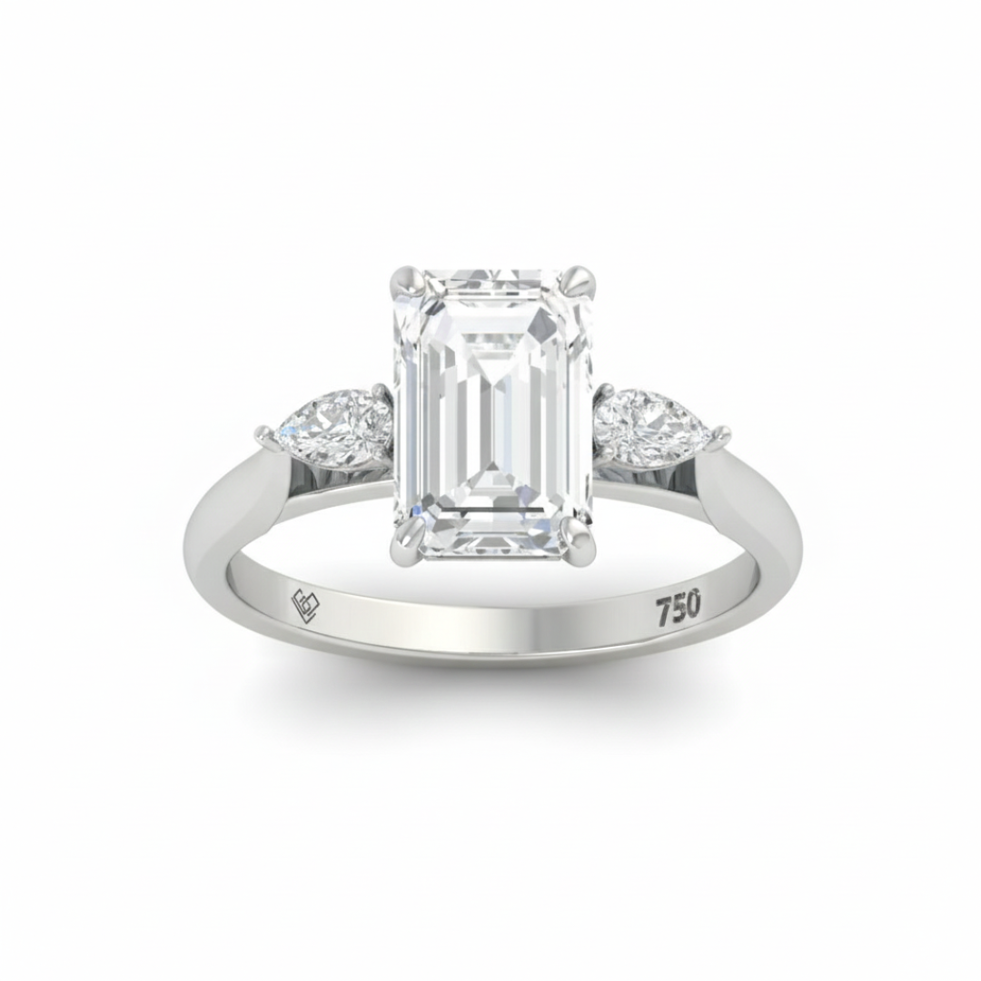 Sofia Emerald Cut Diamond Engagement Ring With A Pear Sides