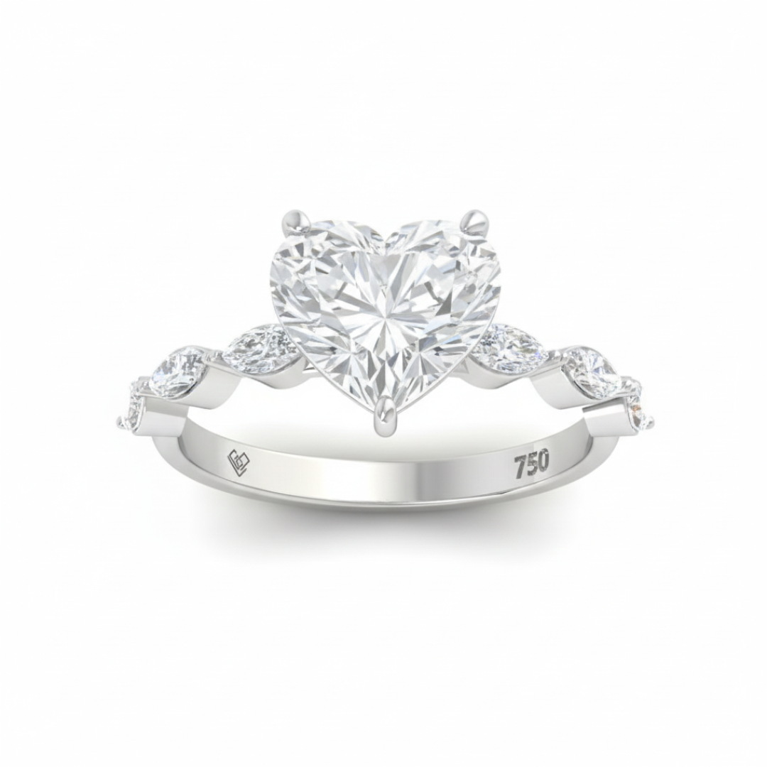 Kasandra Heart Cut Diamond Engagement RIng With A Marquise Cut Diamond Band