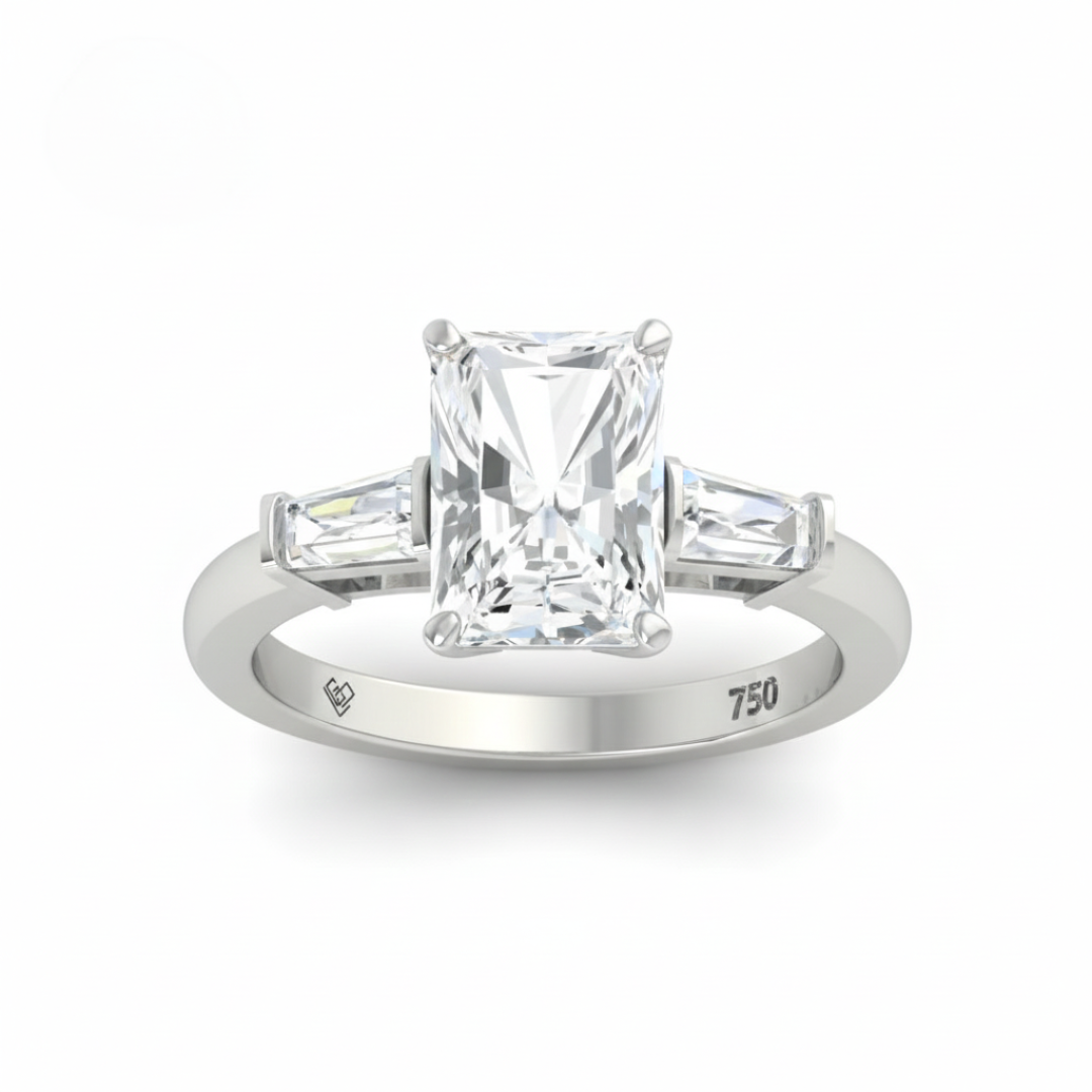 Mary Radiant Cut Diamond Engagement Ring With Tapering Baguettes Cut Side Diamonds