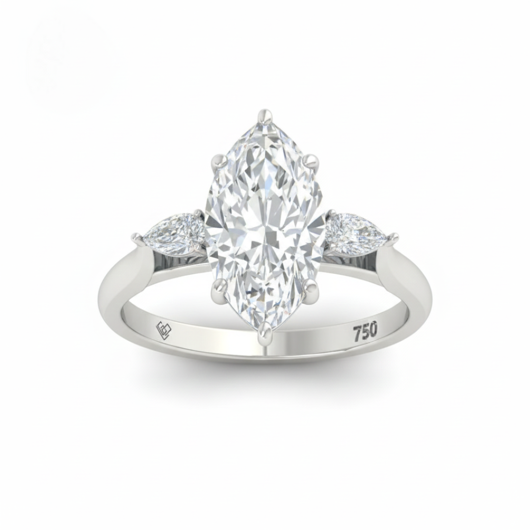Sofia Marquise Cut Diamond Engagement Ring with Pear Cut Side Diamonds