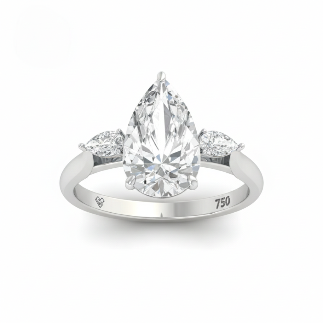 Bague de fiançailles Sofia en diamant taille poire avec diamants latéraux taille poire