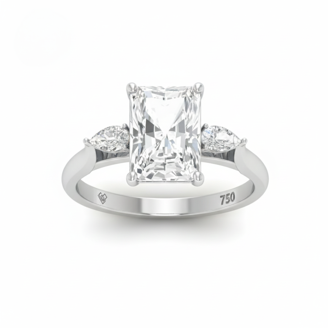 Sofia Radiant Cut Diamond Engagement Ring With A Pear Cut Side Diamonds
