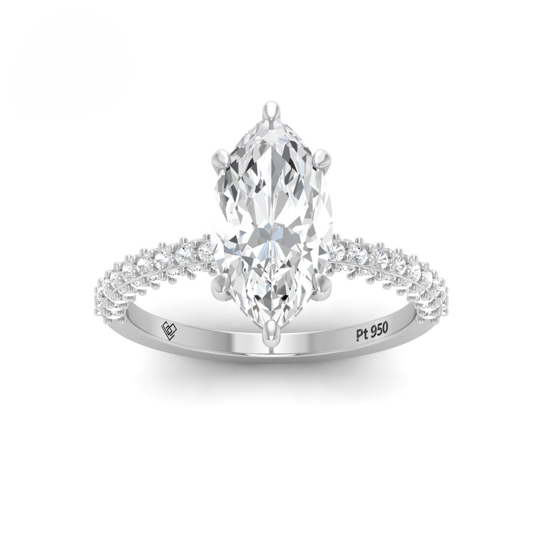 Mia Marquise Cut Diamond Engagement Ring with Diamond Hidden Halo and 3D Diamond Band