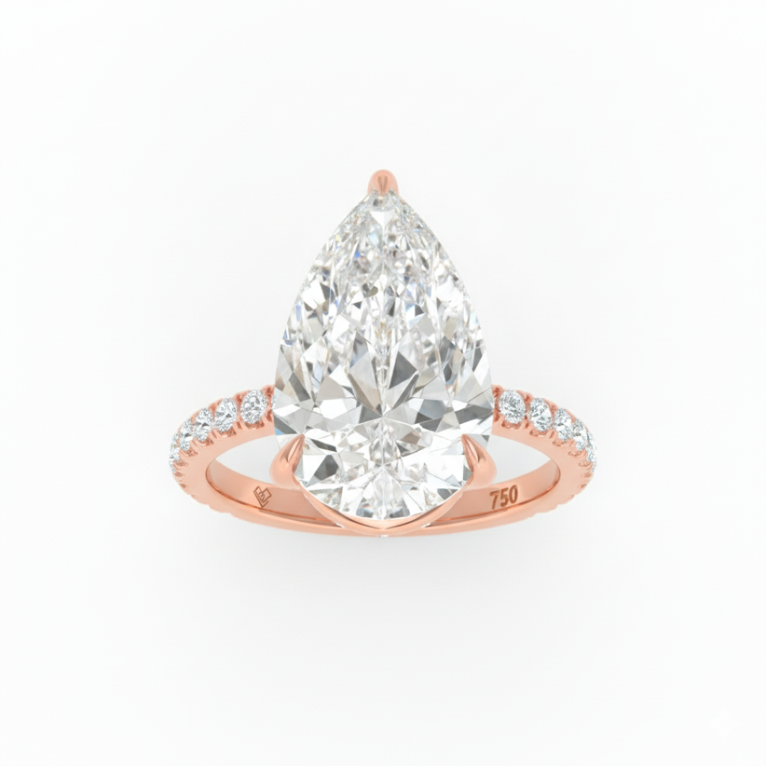 Chloé Pear Cut Diamond Engagement Ring with Diamond Hidden Halo and Diamond Band