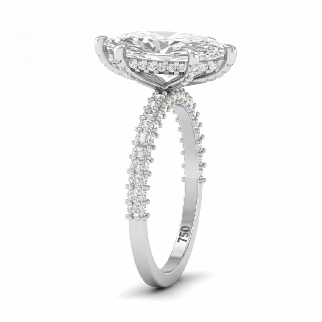 Mia Marquise Cut Diamond Engagement Ring with Diamond Hidden Halo and 3D Diamond Band