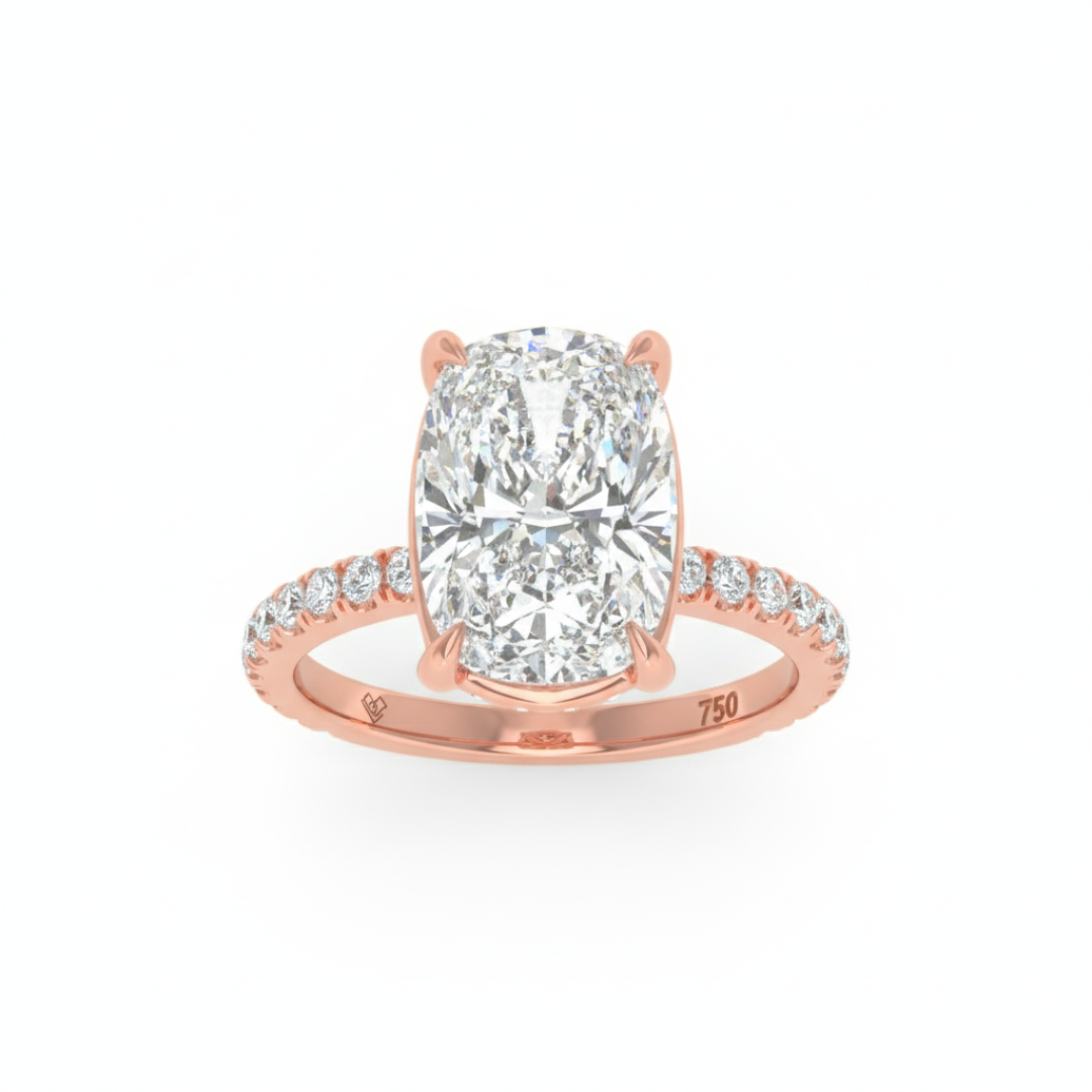 Chloé Cushion Cut Diamond Engagement Ring with Diamond Hidden Halo and Diamond Band