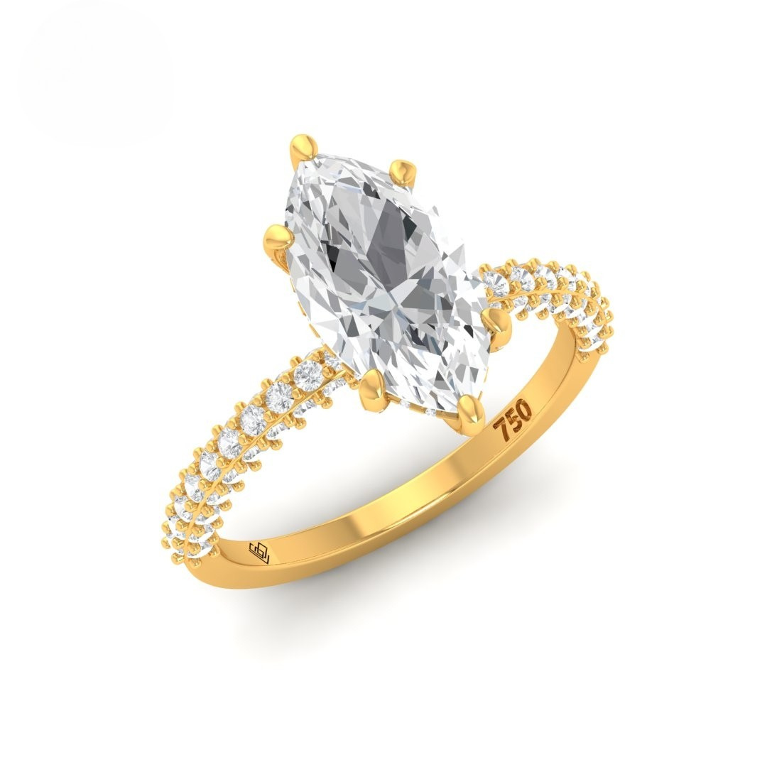 Mia Marquise Cut Diamond Engagement Ring with Diamond Hidden Halo and 3D Diamond Band