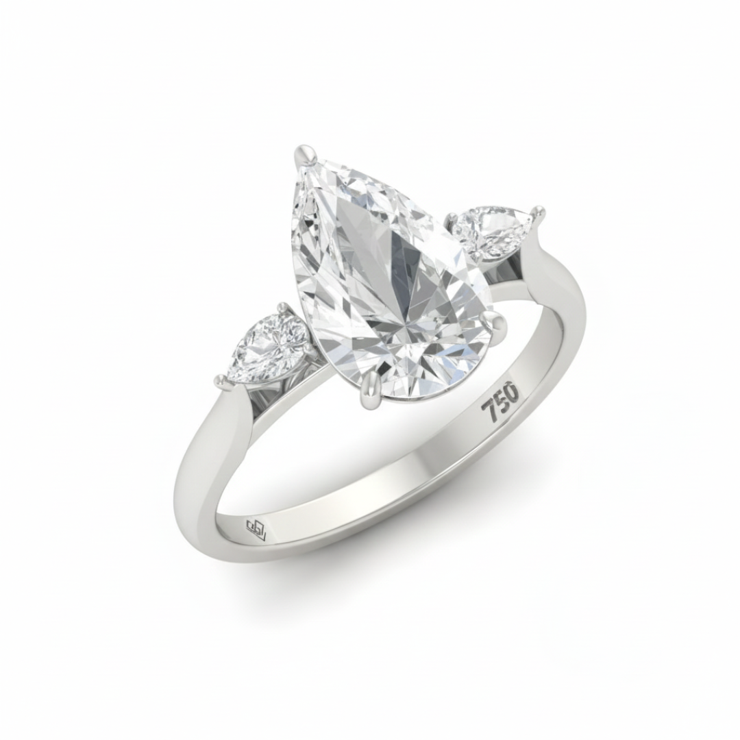 Bague de fiançailles Sofia en diamant taille poire avec diamants latéraux taille poire