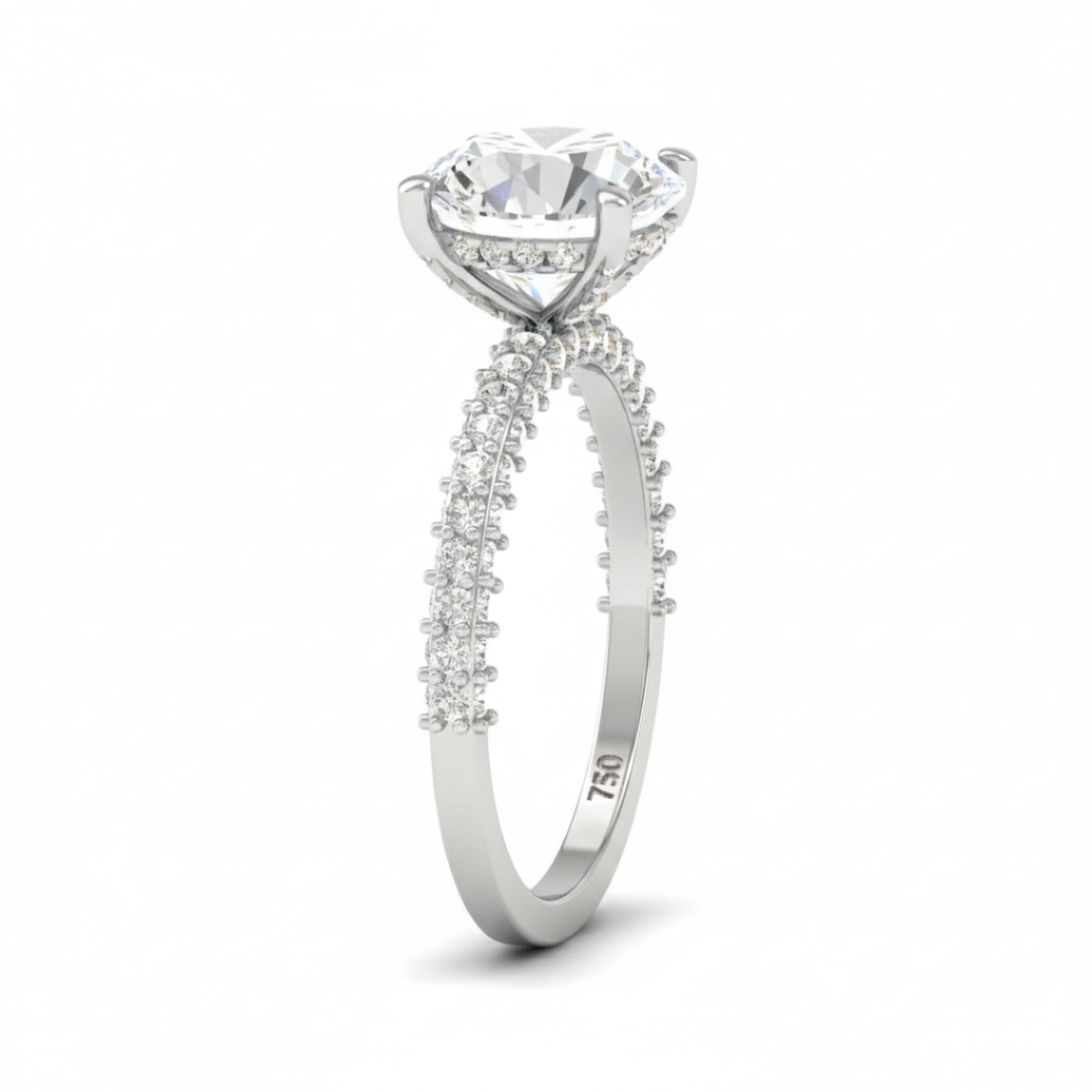 Mia Round Brilliant Cut Diamond Engagement Ring With Diamond Hidden Halo And 3D Diamond Band