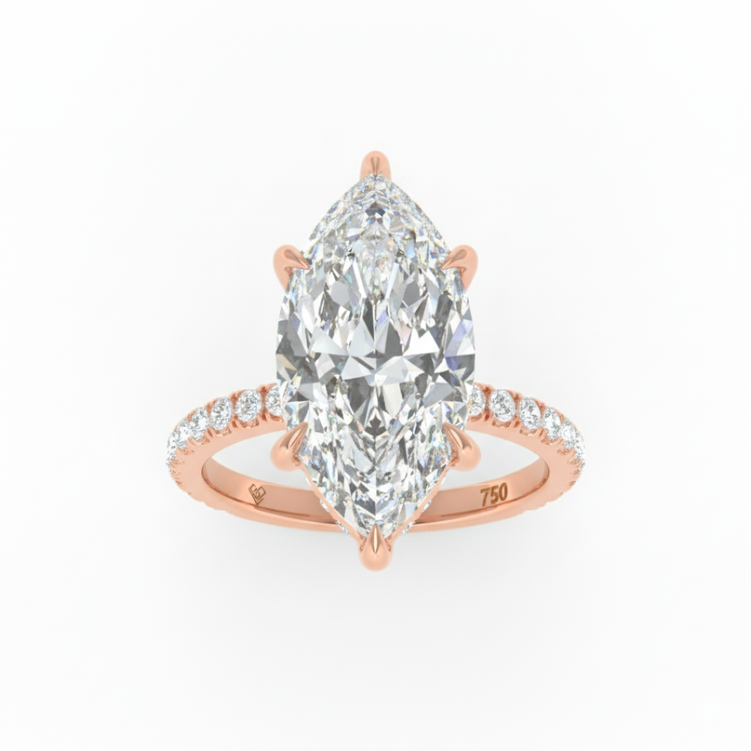 Chloé Marquise Cut Diamond Engagement Ring with Diamond Hidden Halo and Diamond Band